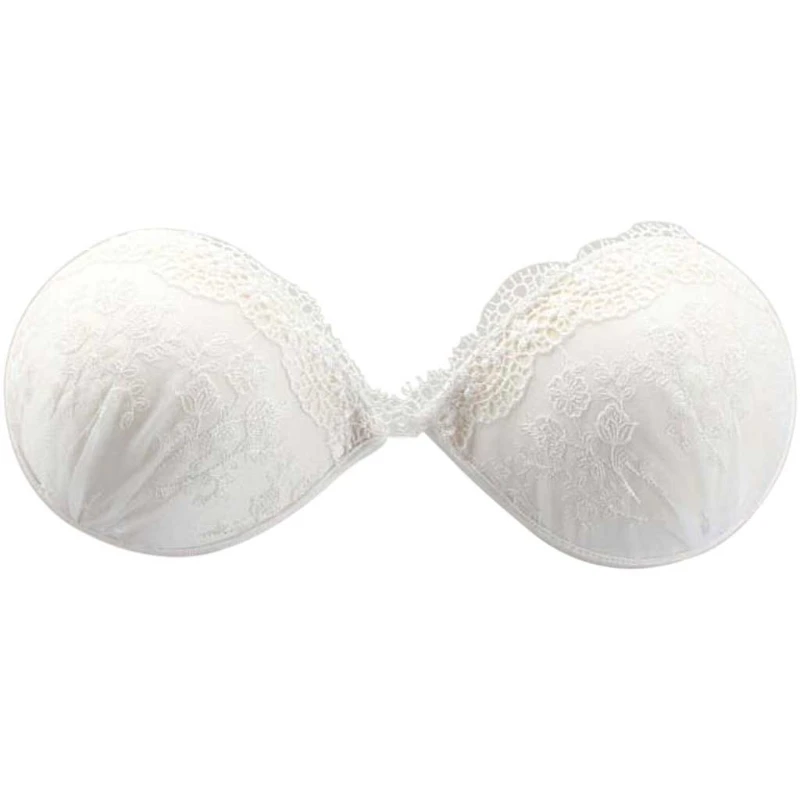 Women Push Up Silicone Backless Strapless Invisible Lace Bras For Bikini Wedding X3UE