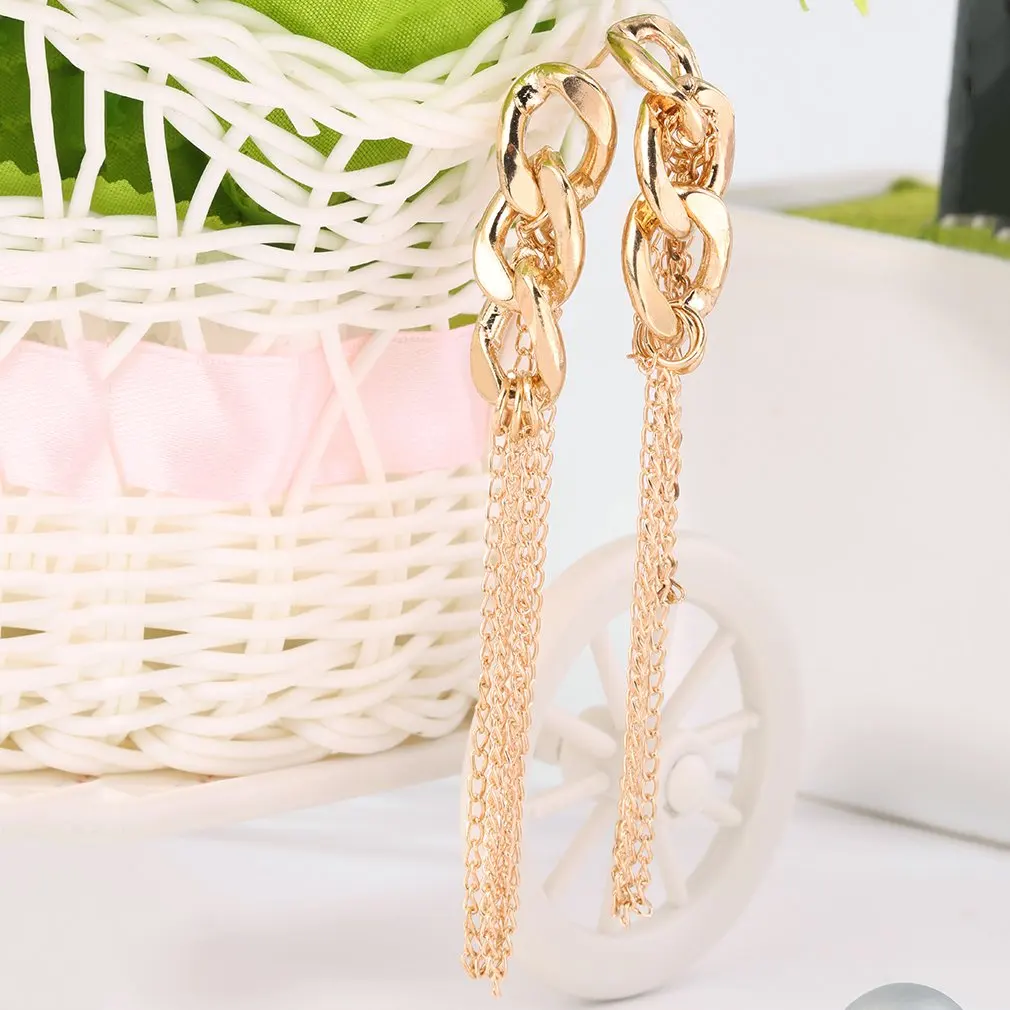 Мода 1 пара длинная цепочка для женщин Висячие серьги необычная Золотая кисточка