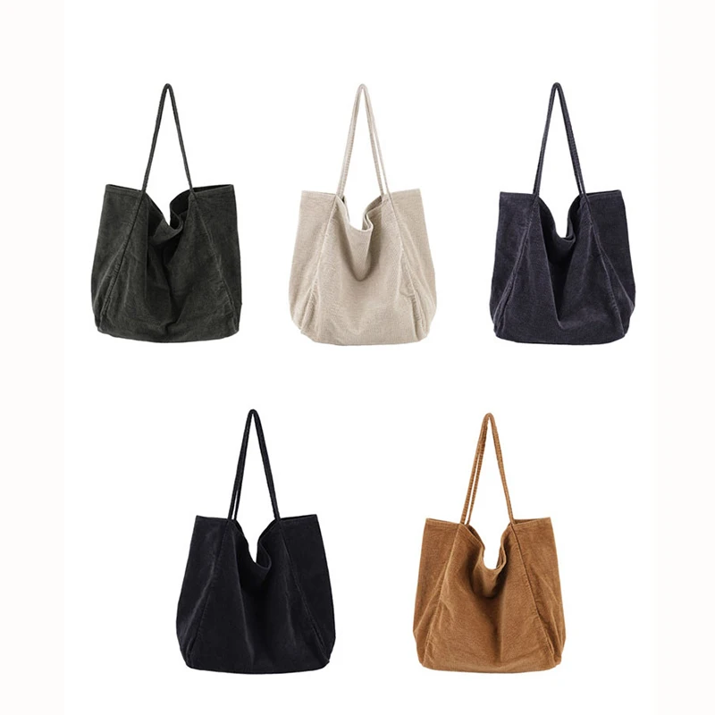 

Corduroy Totes Handbags for Women 2021 New Girls Female Shoppers Purses High Quality Casual Fashion Large capacity Shoulder Bags