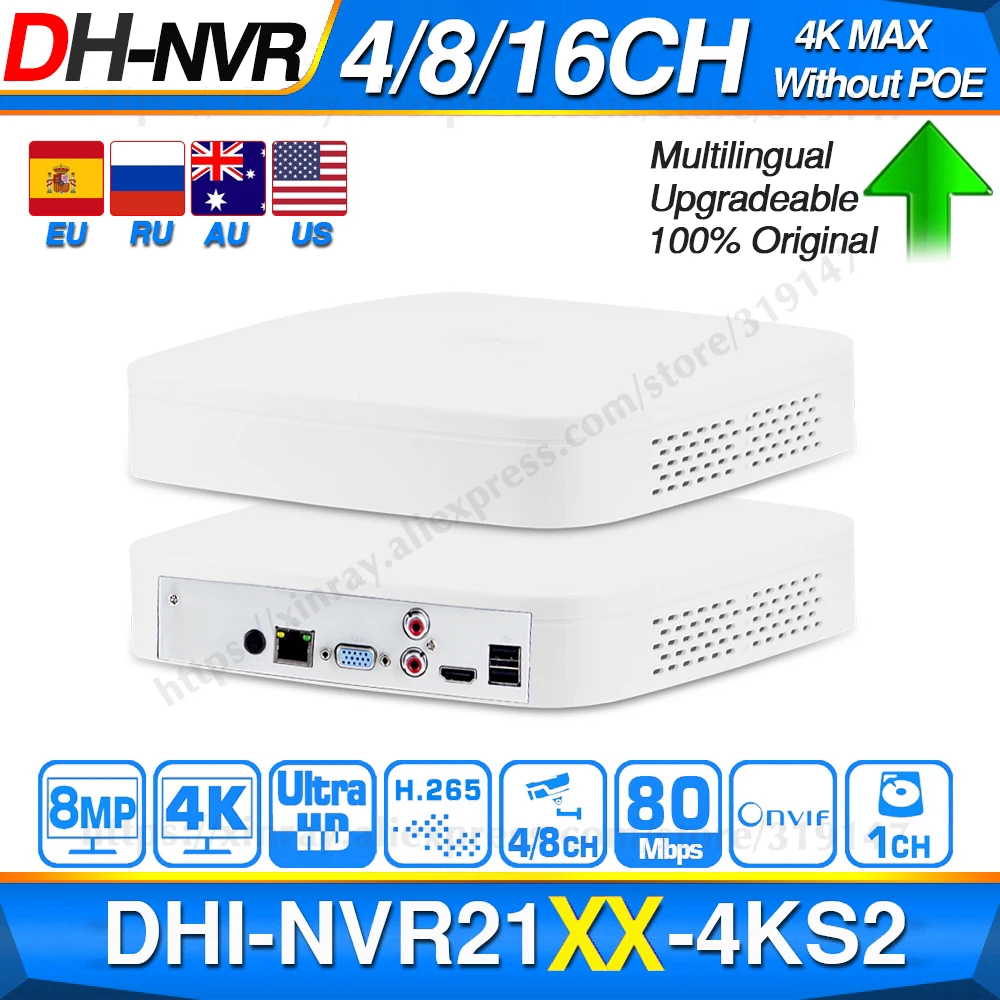 Dahua Original 4K NVR NVR2104 4KS2 NVR2108 NVR2116 4/8/16CH 1U Lite Network Video Recorder H265 For IP Camera System|Видеорегистратор