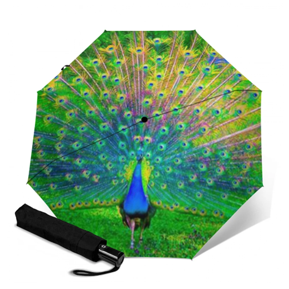 Автоматический зонт с принтом павлина женские и мужские складные солнечные