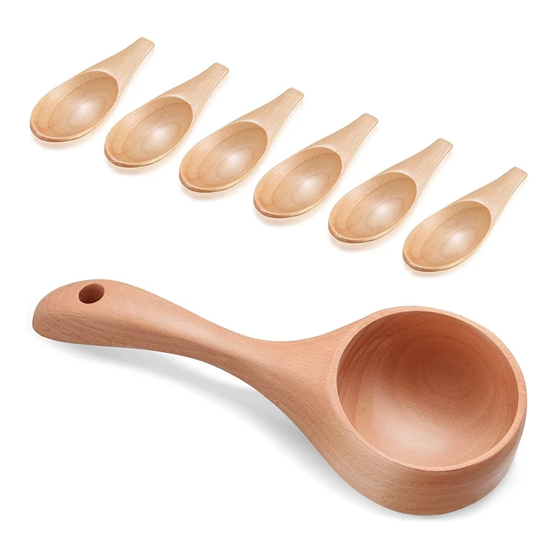 

7 Pieces Bath Salt Scoop Mini Salt Scoop Set,Wooden Ladle Spoon Multipurpose Wood Scoop Spoon Tablespoons for Cooking