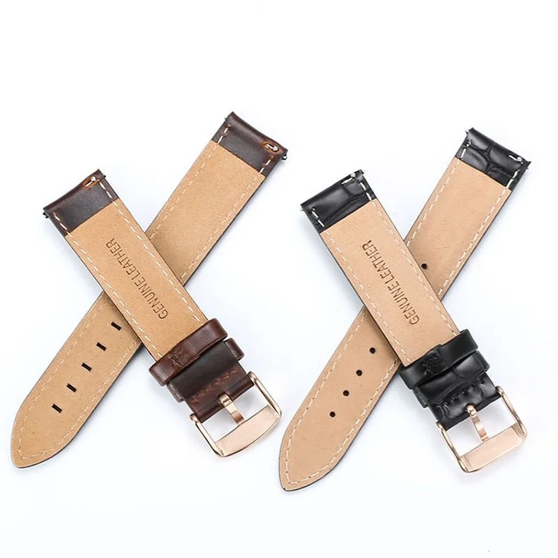 

Substitute for DW First Layer Leather Watch Strap Plain Weave Slub Pattern Male and Female Pin Buckle Strap