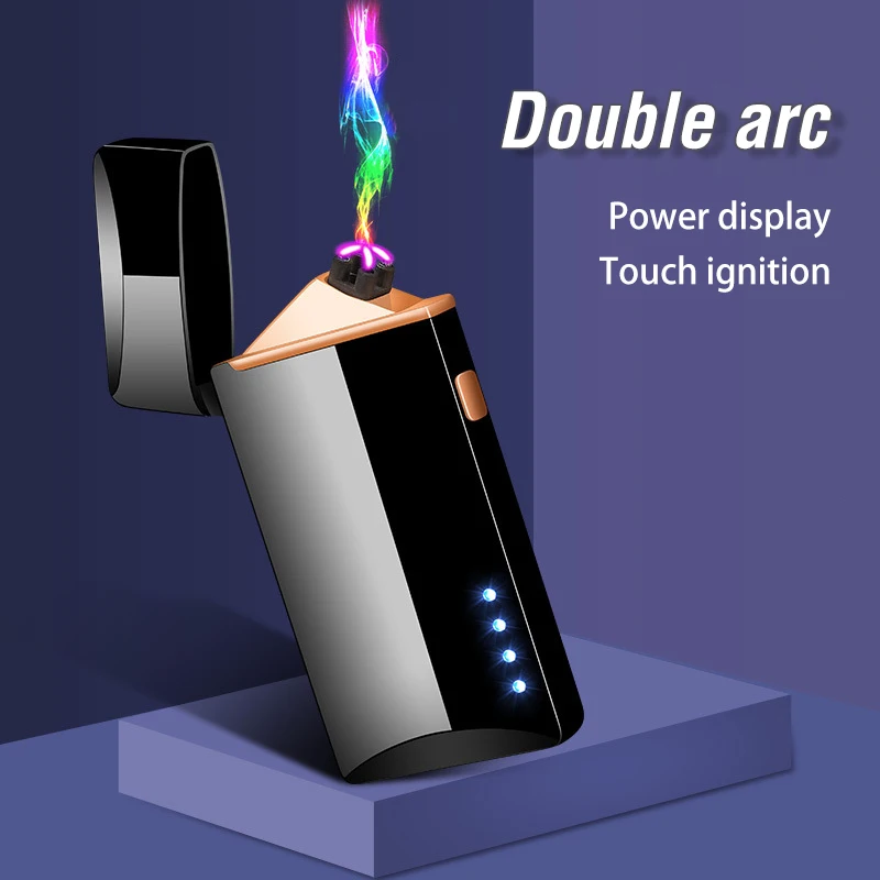 Двойная дуга USB электрическая зажигалка для сигарет ветрозащитный светодиодный плазменный турбо зажигалки перезаряжаемые электронные зажигалки гаджеты для мужчин
