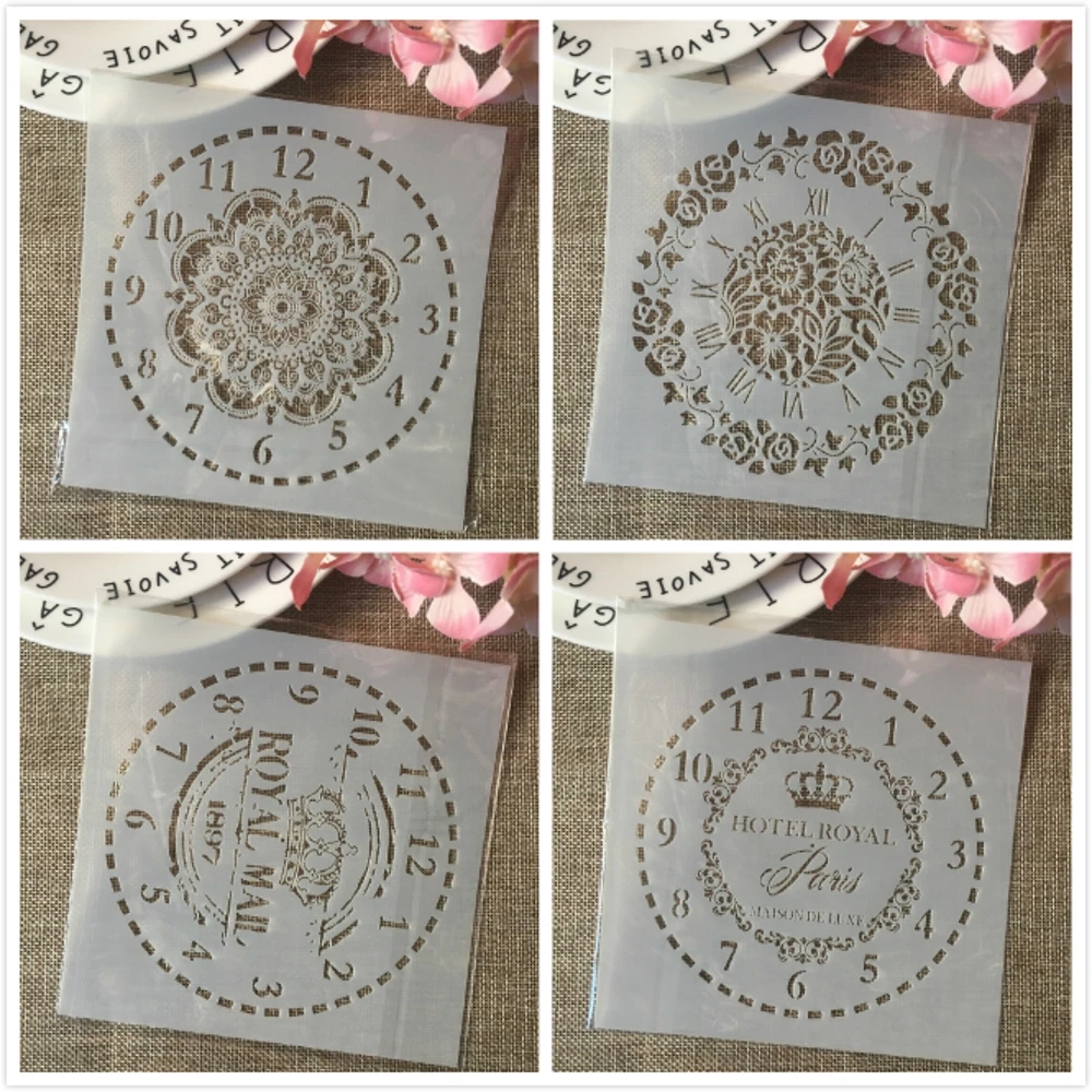 

4Pcs 6*6inch Clock Rome Digit Dial DIY Layering Stencils Painting Scrapbook Coloring Embossing Album Decorative Card Template