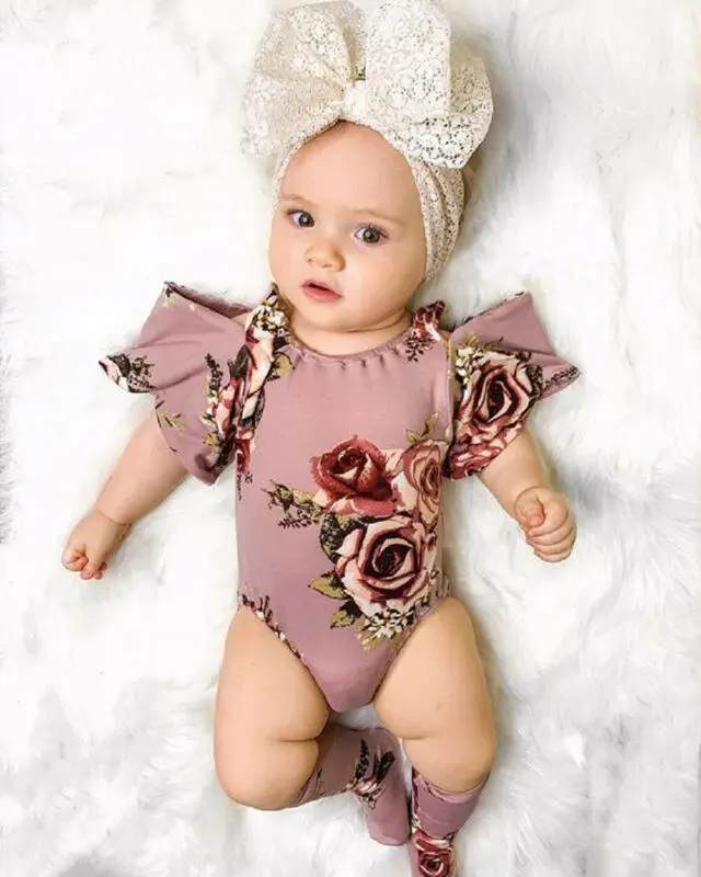 Милое боди для новорожденных девочек 0 24 м цветочный короткий рукав комбинезон