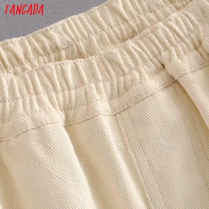 Tangada, модные женские свободные бежевые джинсы, длинные брюки, растягивающиеся на талии, свободные уличные Женские джинсовые штаны 6P19