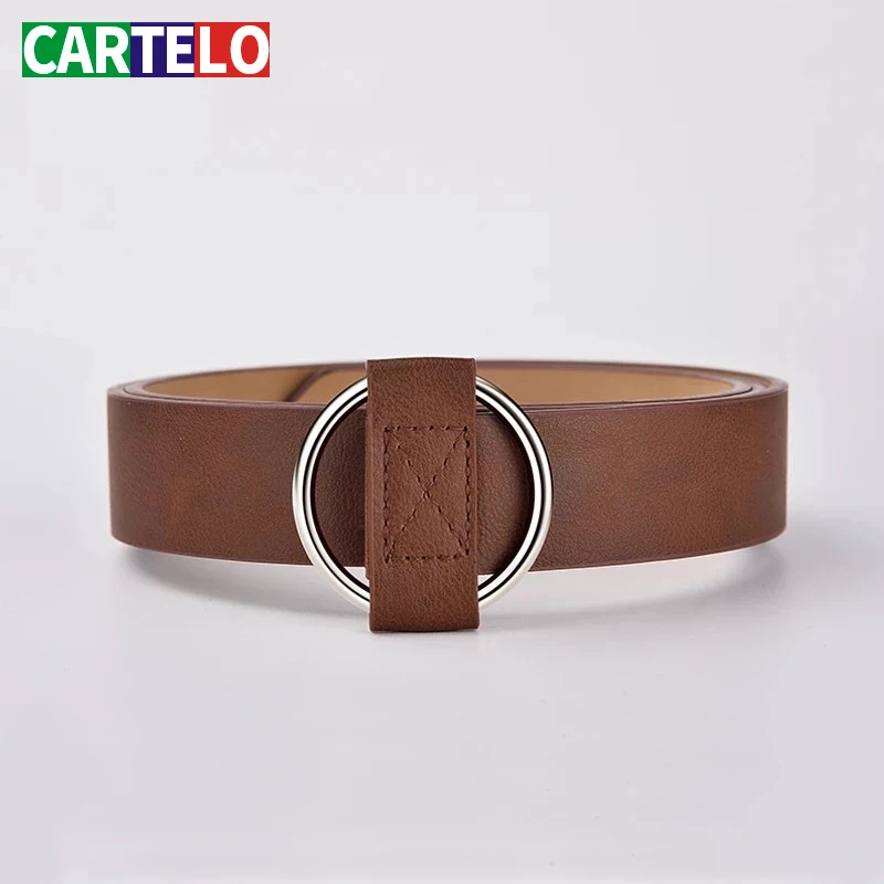 

CARTELO women belt Fashion retro ladies belt high quality alloy round buckle luxury female waist belts cute free shipping