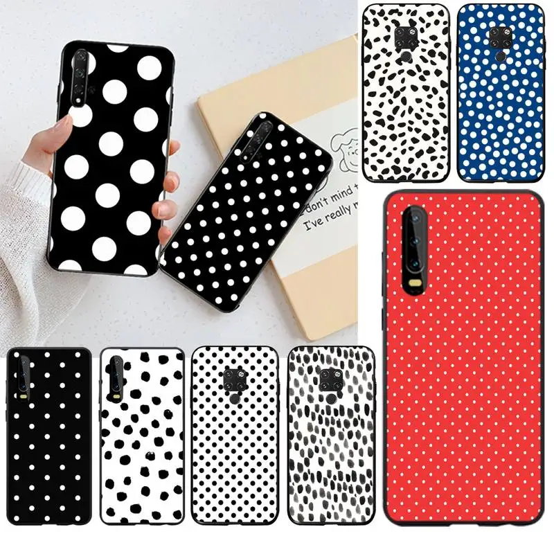 

YJZFDYRM Black And White Polka Dot Phone Case for Huawei P40 P30 P20 lite Pro Mate 30 20 Pro P Smart 2019 prime