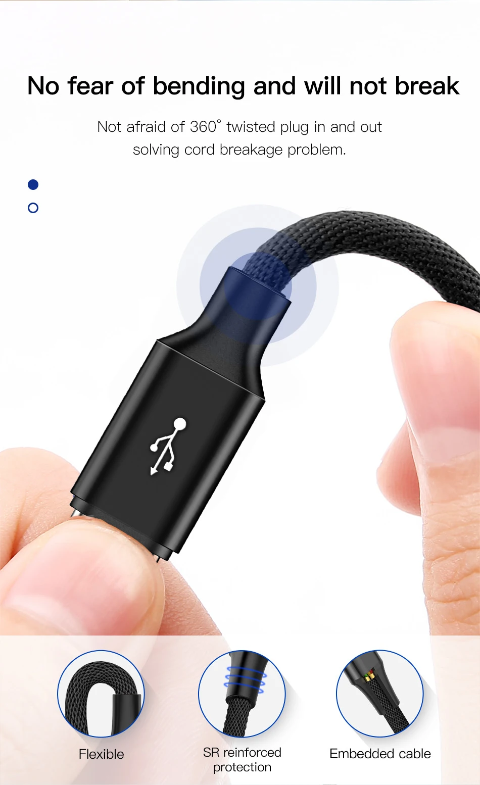 Baseus Тип usb C кабель для samsung Note 8 S8 S9 плюс быстрый заряд 3,0 Тип C кабель для Xiaomi Mi 8 9 USB-C кабели для мобильных телефонов