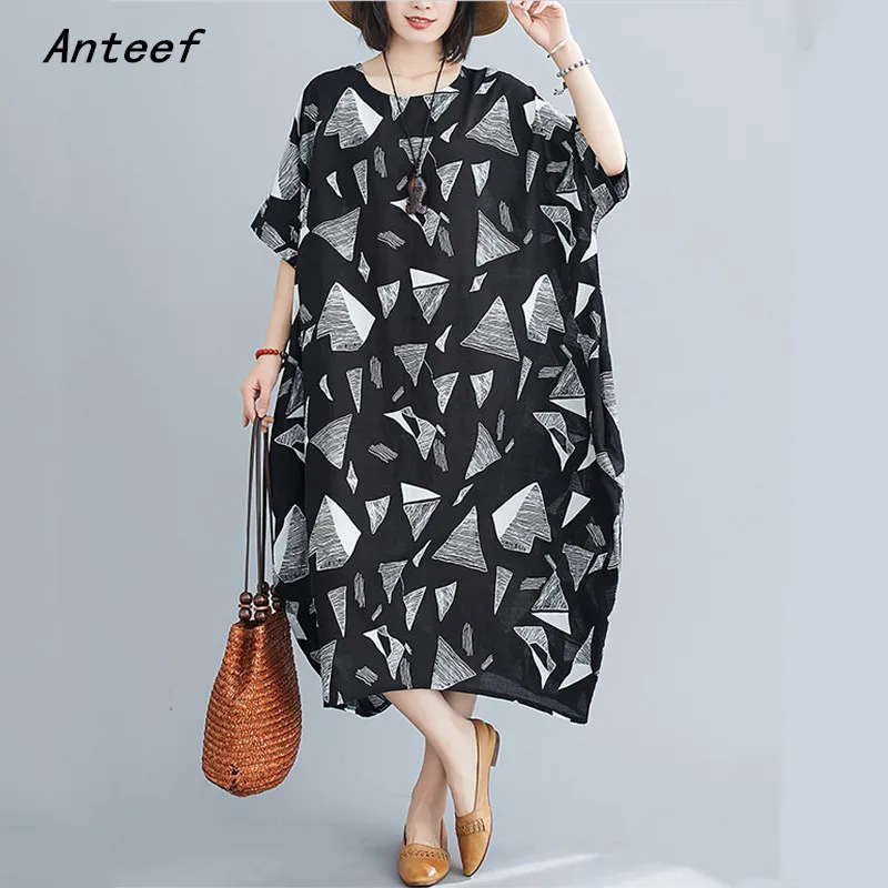 

short sleeve cotton vintage print dresses for women casual loose long woman summer dress elegant clothes 2021 sundress