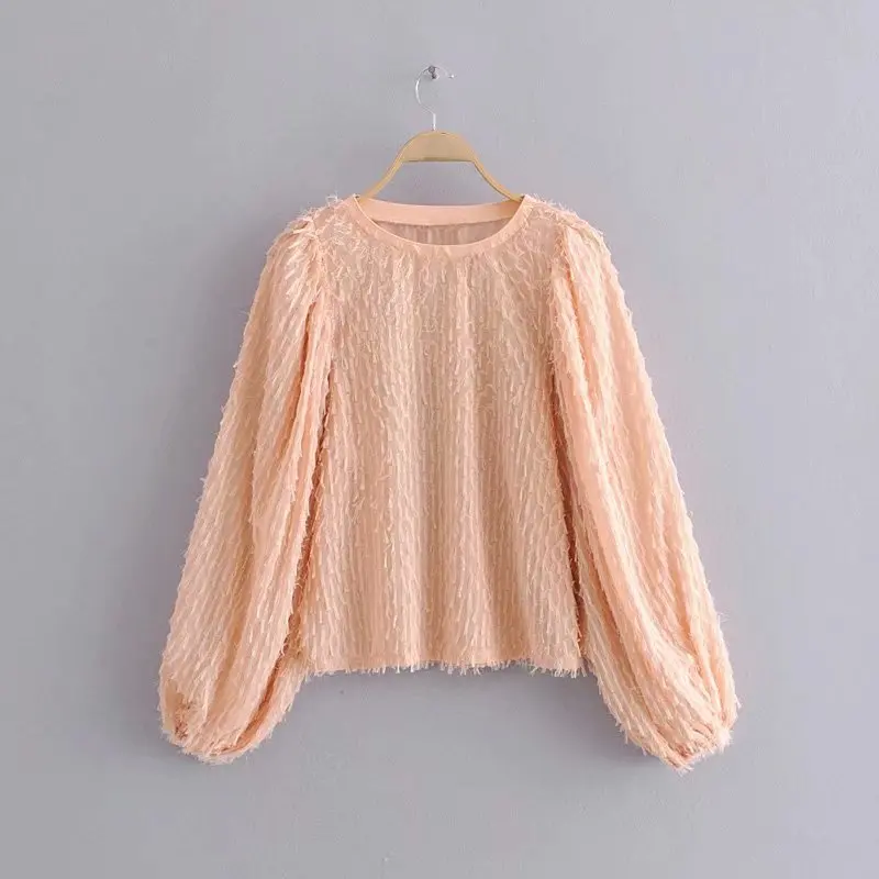 as pic LS6048AAZZ Новинка, женские модные повседневные блузки с круглым вырезом, рукавом-фонариком и кисточками, рубашки, женские пуловеры, блузы, шикарные женские топы LS6048 - Цвет: as pic LS6048AAZZ