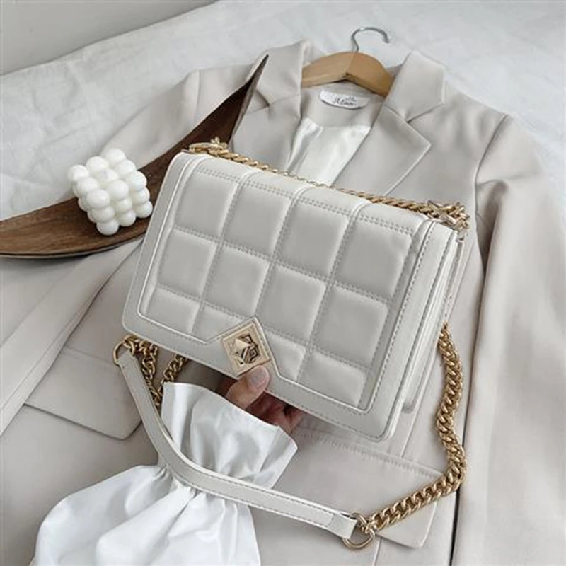 

Messenger Bags Shoulder Bag Women Bag Crossbody Bags Purse Handbag Retro PU Leather Lattice Chain Fashion Solid Color Luxury Bag