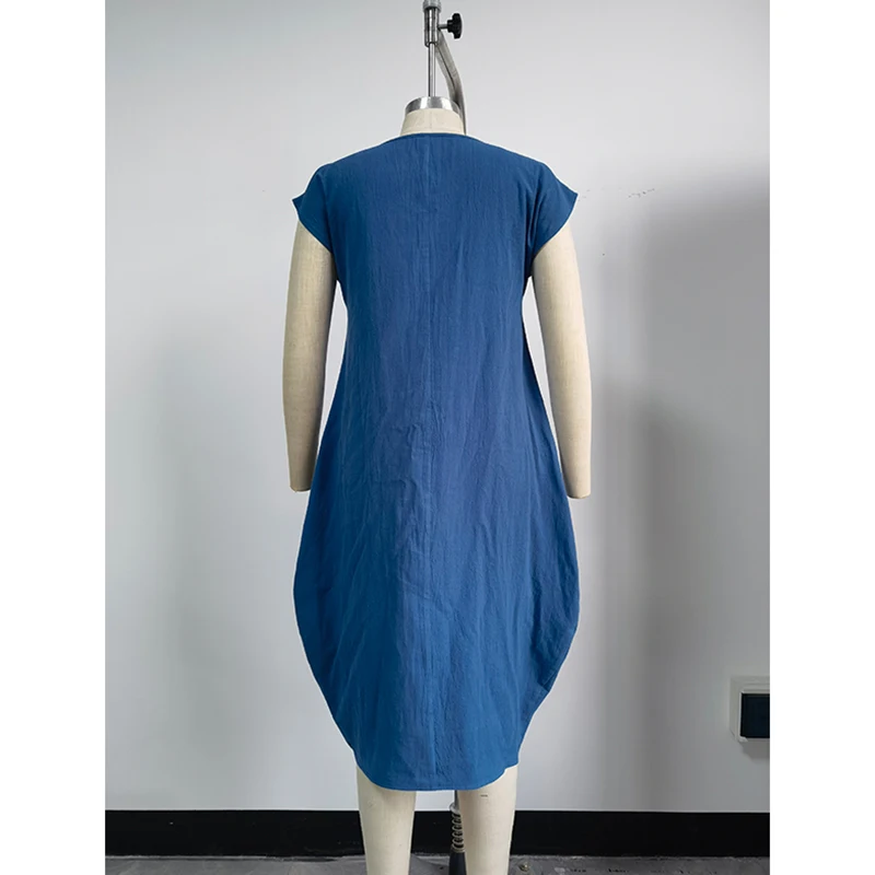 

Large Loose Women Summer Dresses Short Sleeve Knee-length Dress Thin Big Swing Casual Boho Vestidos Fashion Round Neck Solid