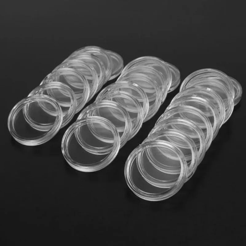 100Pcs 28 mm Clear Round Coin Capsules Money /Pence Storage Capsule Holder Home Garden Supplies | Дом и сад