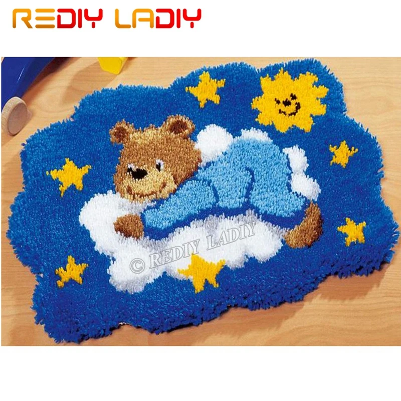 Крюк с защелкой Наборы сделать свой собственный ковер голубой плюшевый гобелен