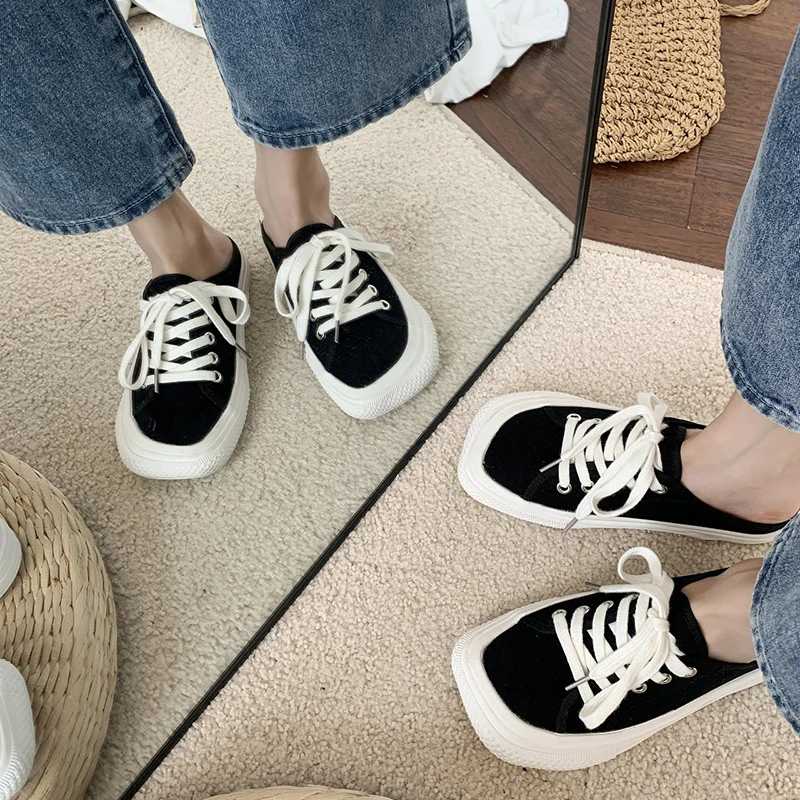 

Shoes Low Slippers Soft Cover Toe Loafers Luxury Slides Slipers Women Comfort Designer 2021 Flat Basic Cotton Fabric Cross-tied