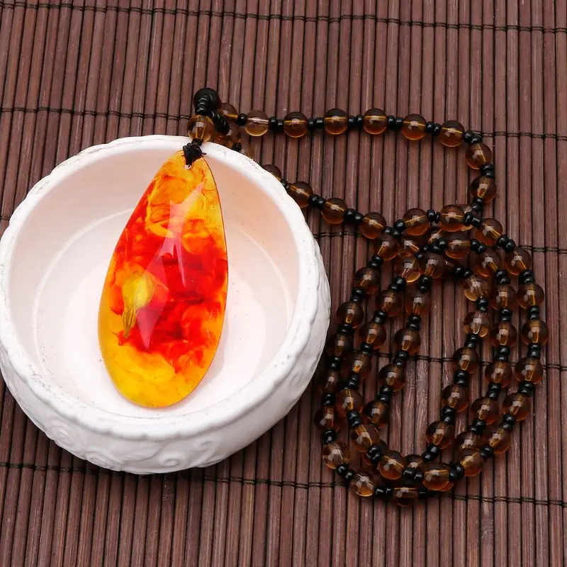 Baltic Amber Plant Fossil Inlaid Natural Pendant Necklace Unisex Fashion Jewelry | Украшения и аксессуары