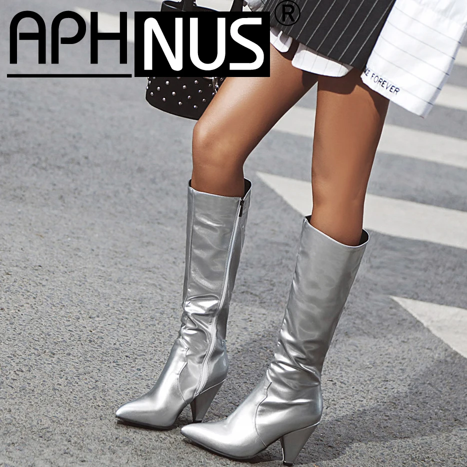 APHNUS/женские сапоги Высокие до середины голени Сапоги бедра Туфли-лодочки на