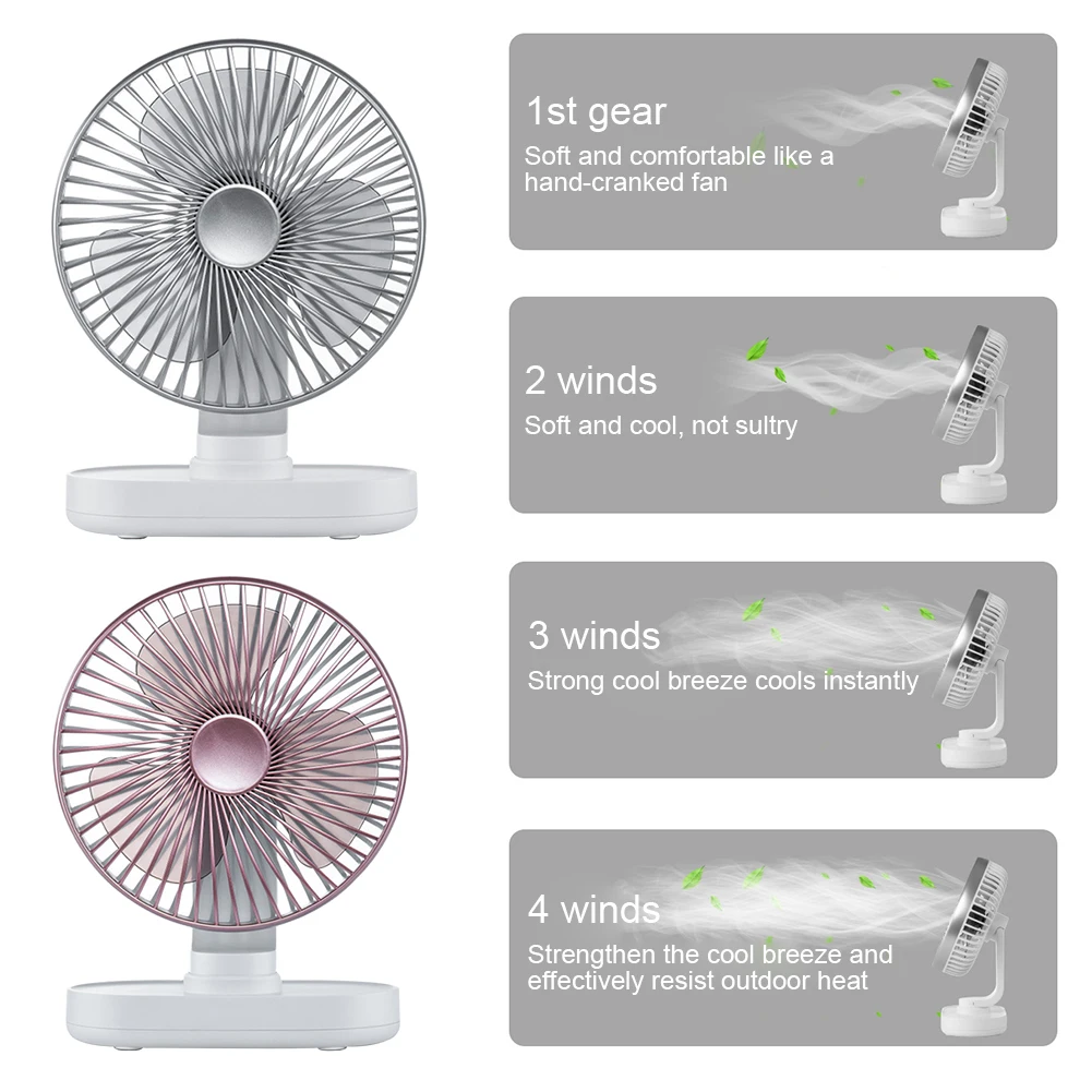 

Handheld Pocket Cartoon Fan USB Oscillation Desk Fan Charging Clip Lazy Desktop Small Quiet Table Fan Silver Halter Little Fan