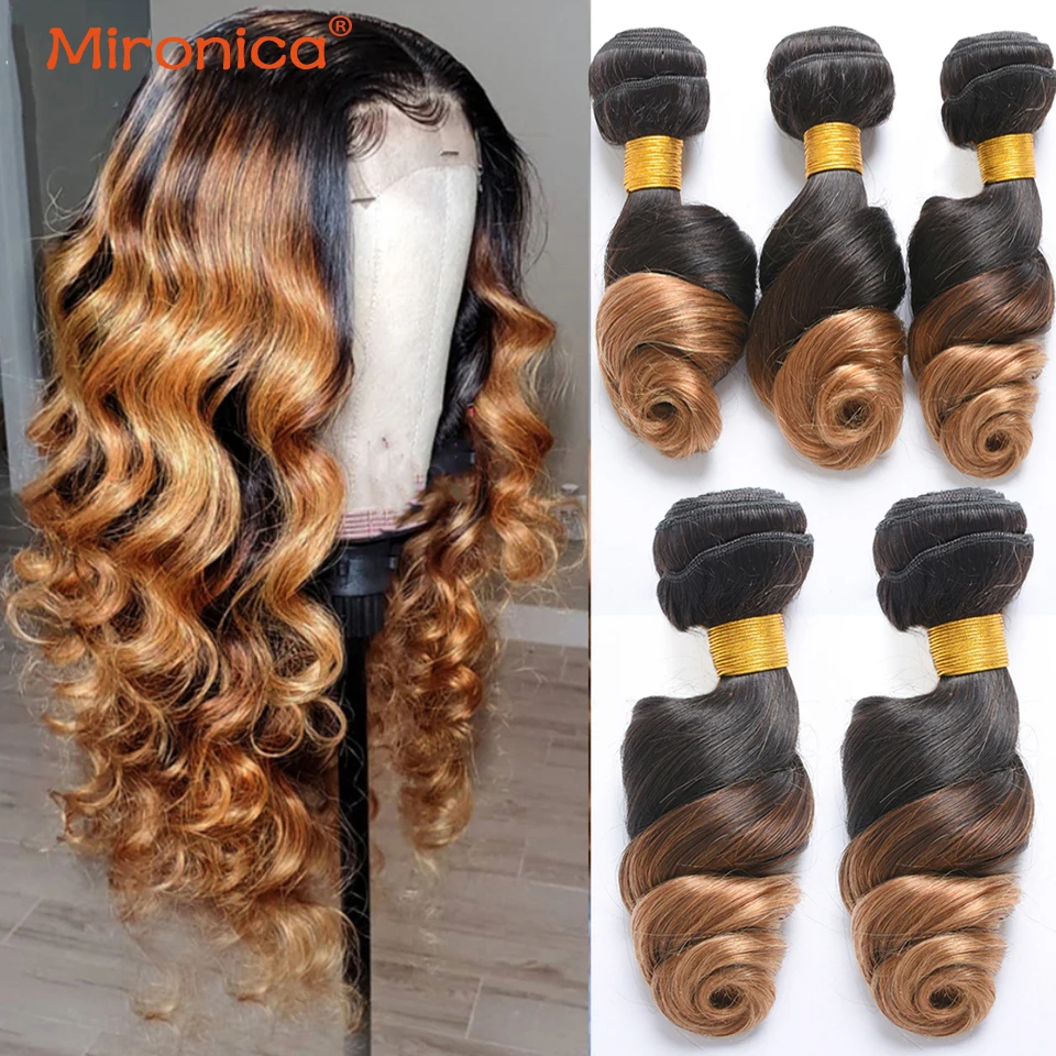 

Mironica Ombre Hair Bundles Brazilian Loose Wave T1B/4/27 Color Human Hair Bundles 100g/Piece Double Weft Remy Hair Extensions