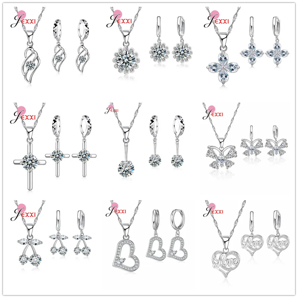 

Trendy Woman Jewelry Sets 925 Sterling Silver Round Cubic Zircon Link Chain Necklace Earrings Set Girl Gifts