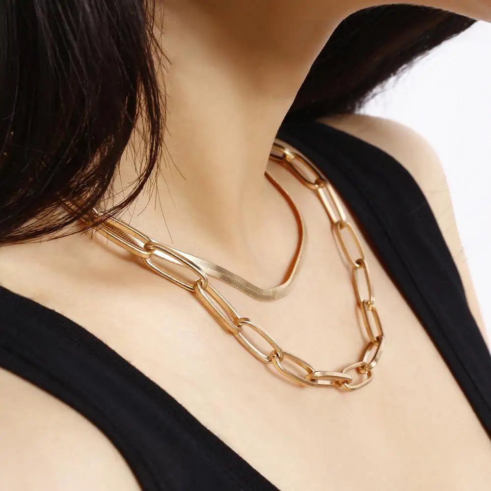 

fashion Double layer punk link gold chain pendant necklace punk necklaces for women jewelry 2020