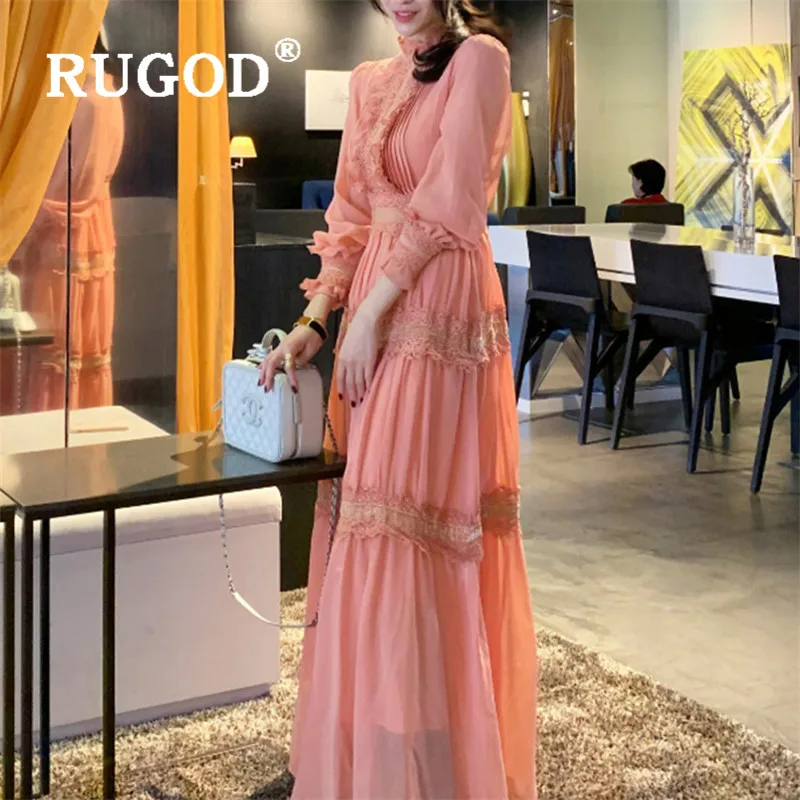 Шифоновое макси платье RUGOD Элегантное повседневное с длинными рукавами в стиле