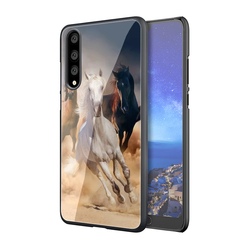 EWAU животное лошадь чехол из закаленного стекла для телефона для huawei P10 P20 P30 Lite Pro P Smart