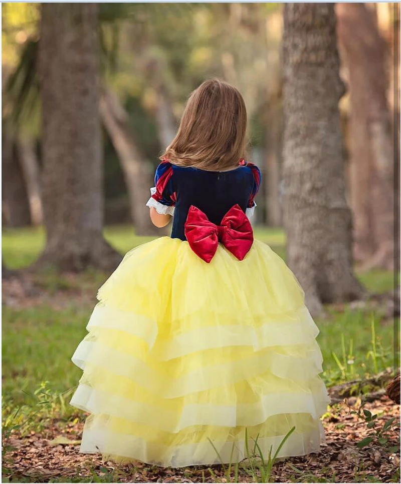 Children Snow White Dress Up Halloween Costume Girls 6 Layers Puff Sleeve Tiered Ruffle Kids Corduroy Ceremony Dresses | Детская одежда