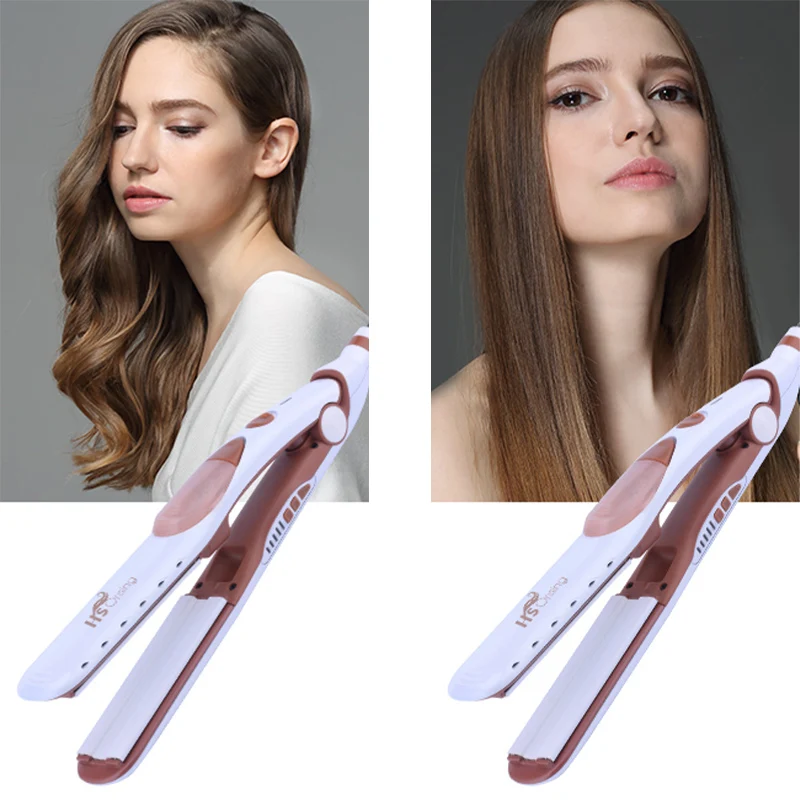 

2 in 1 Professional Hair Curler Tourmaline Ceramic Steam Hair Straightening Flat Iron Vapor Spiral Curler Crimper Plate Waver