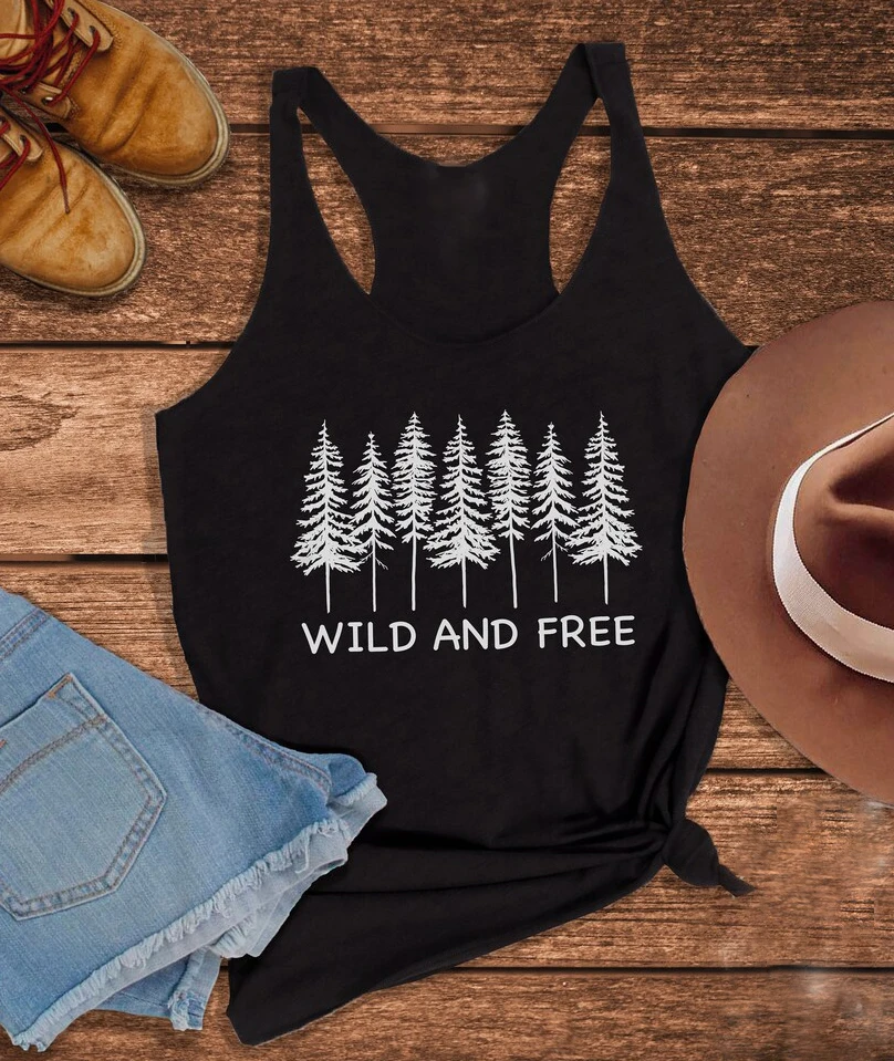 Майка женская черная без рукавов Свободная безрукавка с забавными деревьями