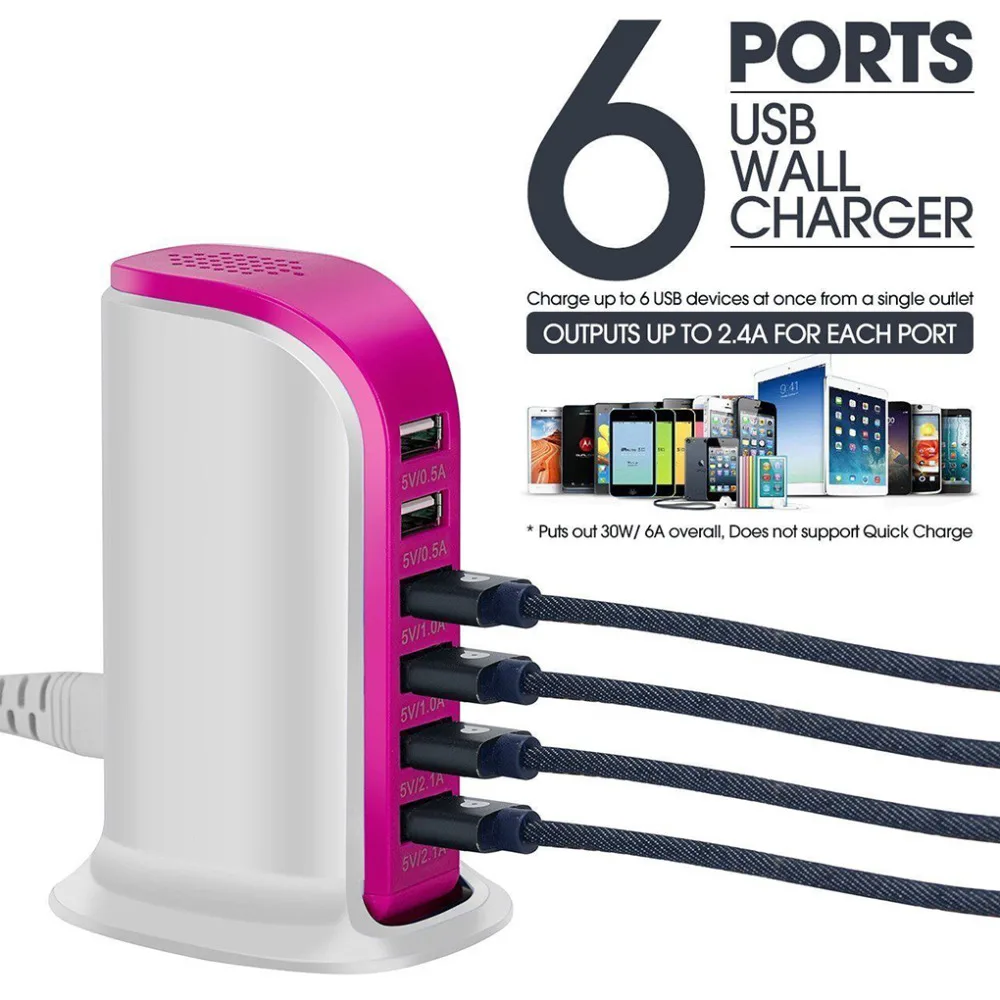 30 Вт мульти 6 портов USB зарядное устройство 6A быстрая зарядная станция мобильный телефон Настольный дорожный концентратор разъемы удлинитель гнездо платоонист
