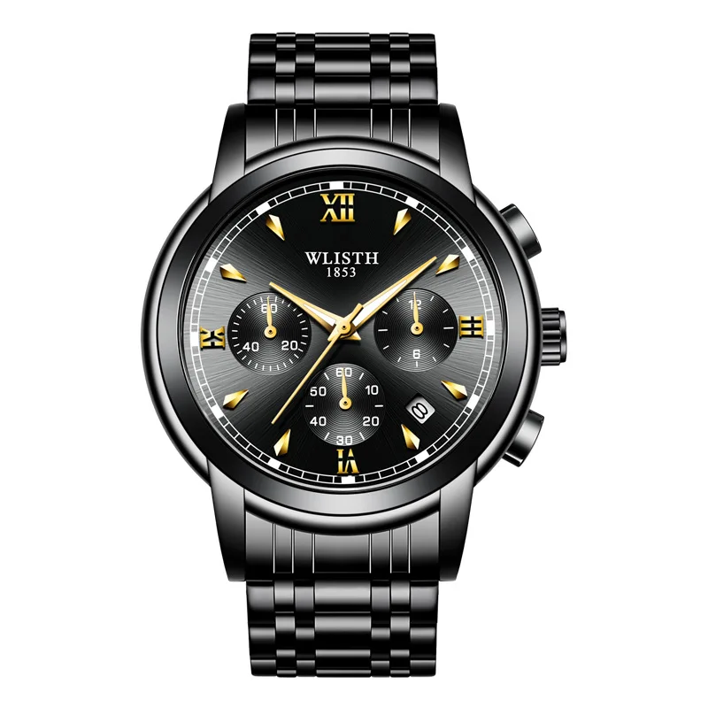 Часы наручные мужские стальные деловые водонепроницаемые Модные с