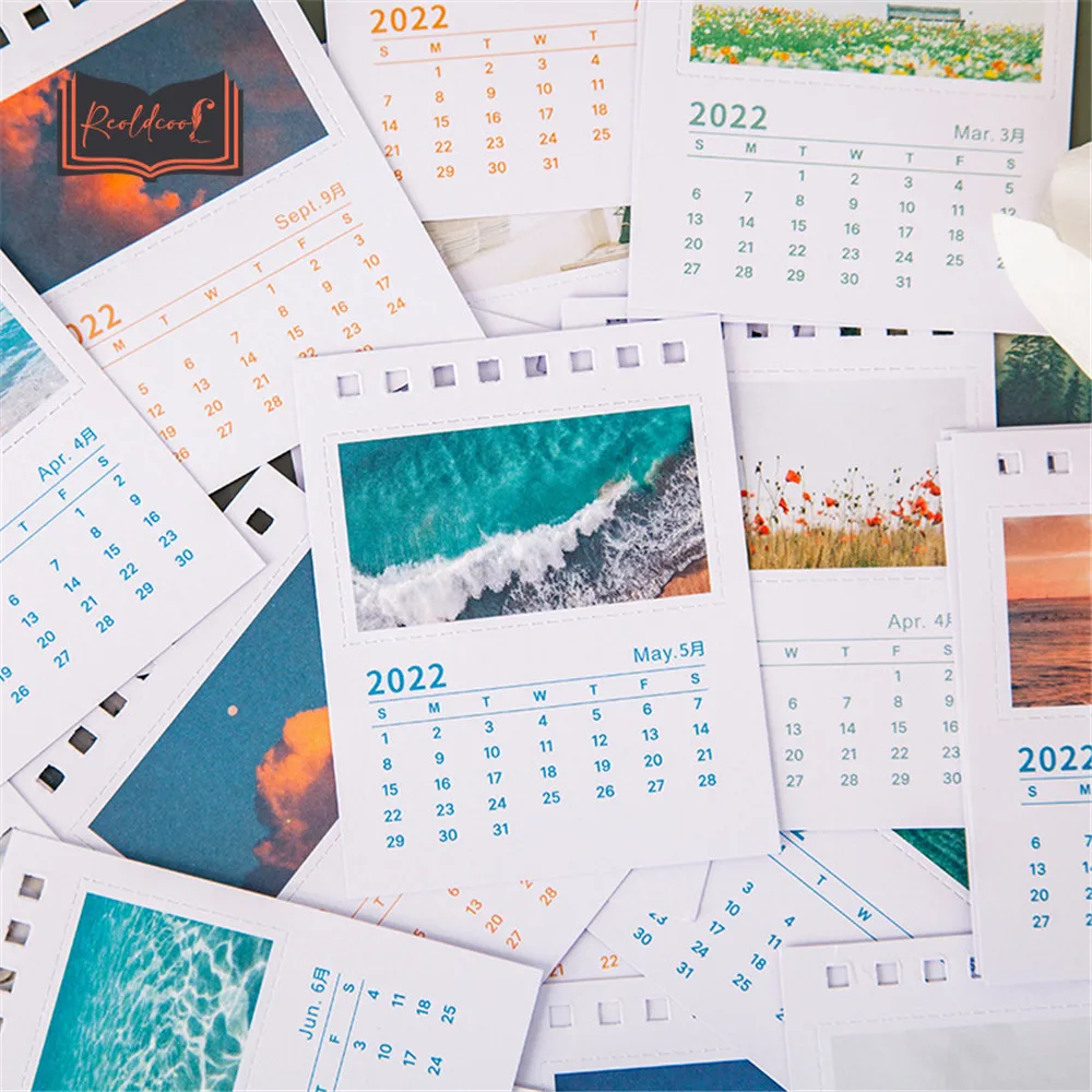 

12 Sheets Kawaii Landscape Calendar Material Paper DIY Hand Account Scrapbook Decoration Stickers Desktop Ornaments Stationery