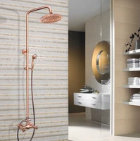 antique red copper brass dual cross handles bathroom 8 inch round rain shower faucet set mixer tap hand shower mrg523
