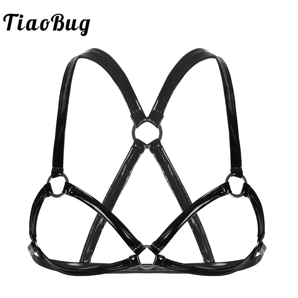 Нижнее белье мужское из лакированной кожи черный пикантный укороченный топ на