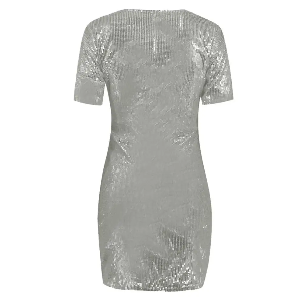 Мини платье женское Облегающее с блестками и коротким рукавом|Женские платья| |