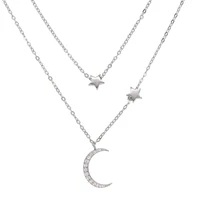 2022 new 100 925 sterling silver simple dainty 2 layered chainmoon star cz pendent necklace for women weddiing gift