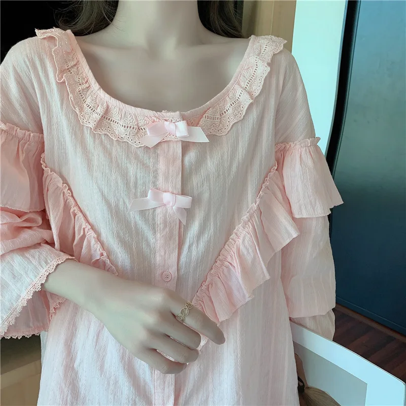 Spring And Autumn Loose Jacquard Pajamas Women Princess Woven Cotton Comfortable Ins Style Long-Sleeved Suit Home Service