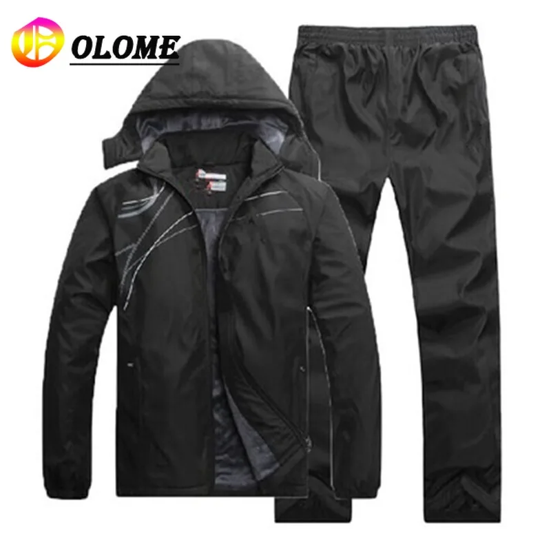 

Winter Warm Thick Men Sweatpants and Hoodie Set Casual Plush Jacket+pants 2 Piece Sets Tracksuit Large Size L-5XL Hat Detachable