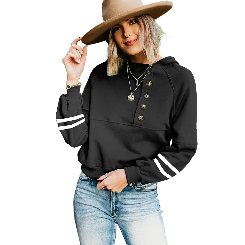 

Women's Autumn And Winter New Stitching Sweatshirt Button Long-sleeved High Street Hoodie Sudadera Mujer Wn*