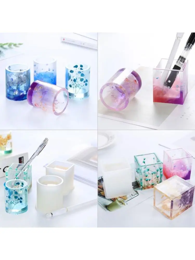 

1 Set Crystal Epoxy Plant Pot Pen Candle Soap Holder Resin Mold Coaster Ashtray Casting Silicone Mould DIY Crafts Making