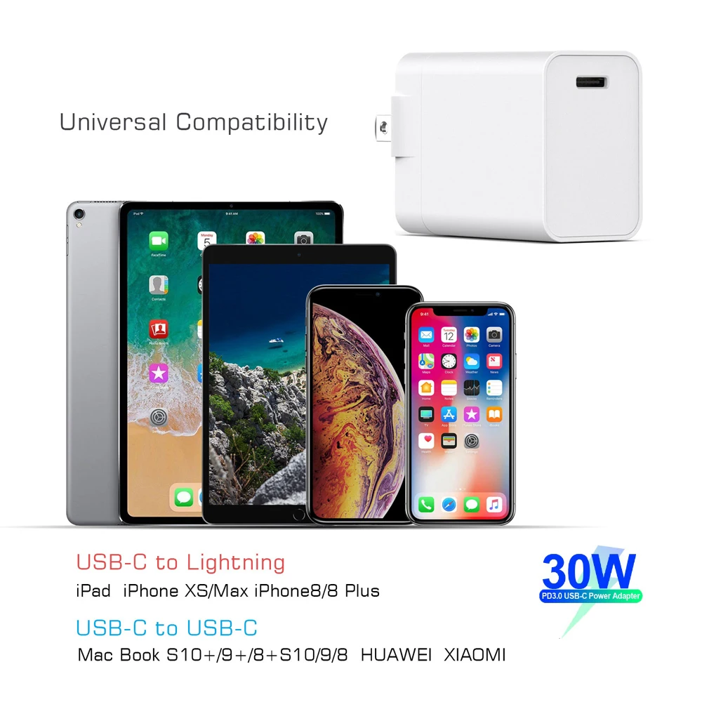 Ультракомпактное настенное зарядное устройство Type C 30 Вт мощность PD 18 для iPhone