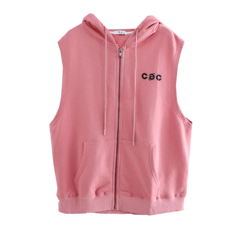 

Zipper Hooded Vest Coat Women's Fashion Oufan Versatile Casual plus Sleeveless Sports College Style vest