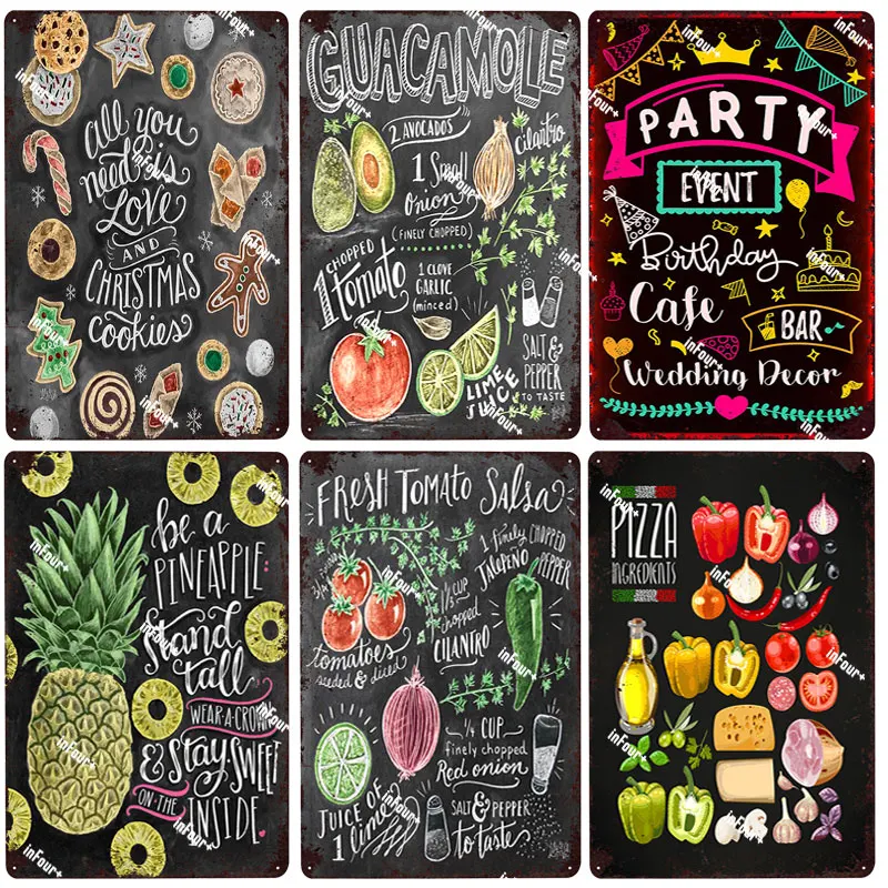 Свежие помидоры и ананас металлическая пластина Оловянная табличка Винтаж