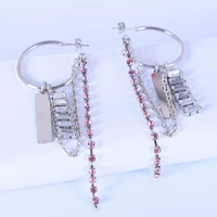 trendy clip earrings exaggerated alloy pink rhinestone tassel earrings drop earrings ear clips 1 pair