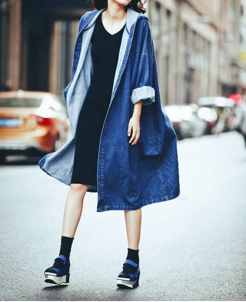 

Осеннее джинсовое пальто для женщин, новинка, модная повседневная Уличная одежда оверсайз в стиле бойфренда, Однотонный женский кардиган с...