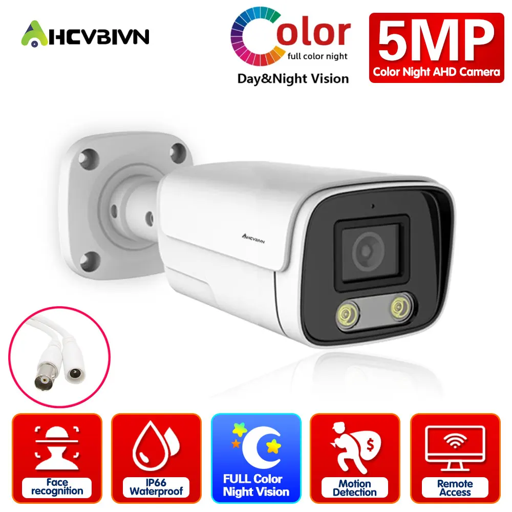

AHCVBIVN HD 5MP CCTV Video Surveillance Camera Outdoor IP66 Waterproof Full Color Night Vision AHD Bullet Security IP Camera BNC
