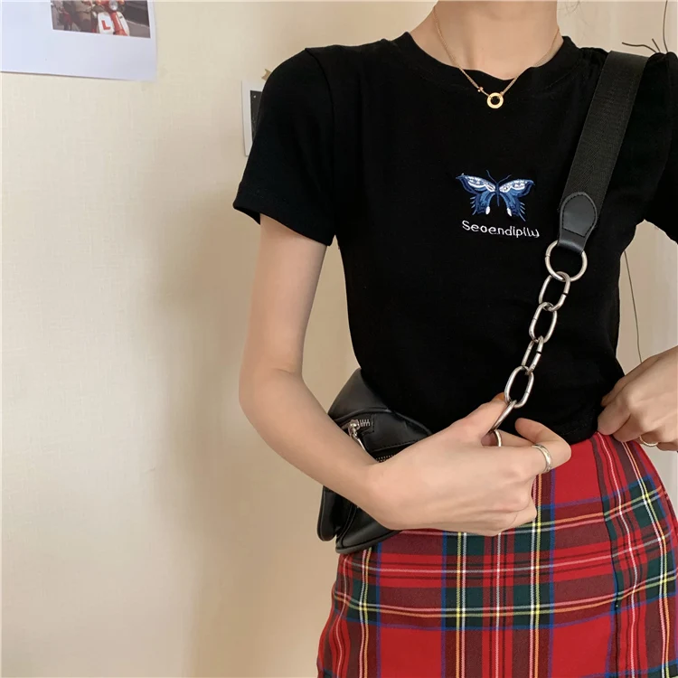 

3 colors 2020 summer preppy style embroidery short sleeve short design t-shirts womens tee shirt femme women tops (C2268)